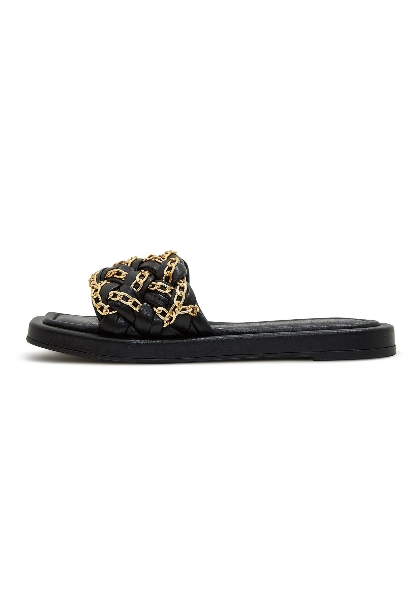 Chain Leather Sandals - Black