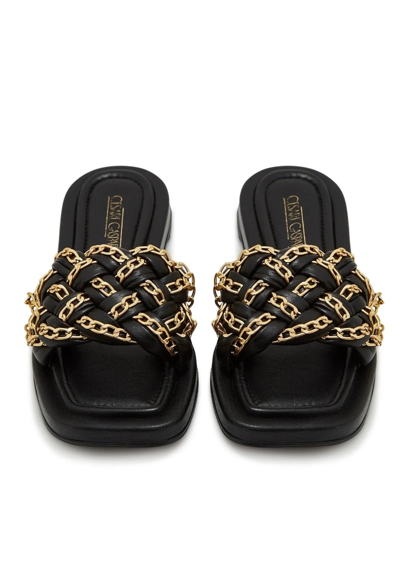 Chain Leather Sandals - Black