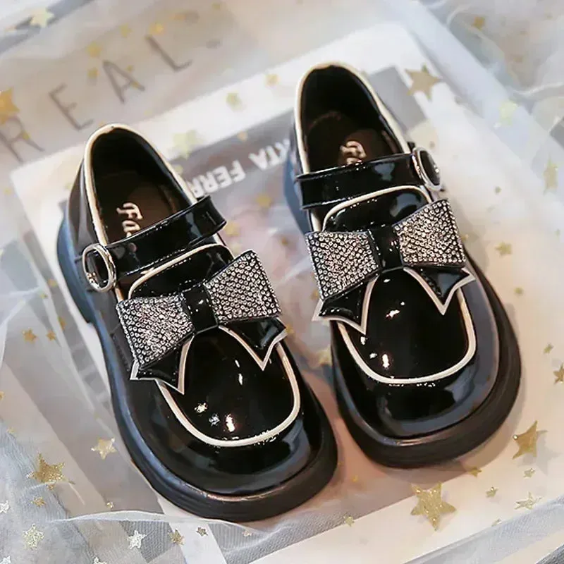 Children's Leather Shoes for Toddlers Girls Party Flats Kids Loafers Bowtie 4-9y New Arrival Performance Dancing Shoes