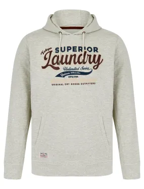 Clarence Graphic Motif Brushback Fleece Pullover Hoodie in Oatmeal Marl - Tokyo Laundry