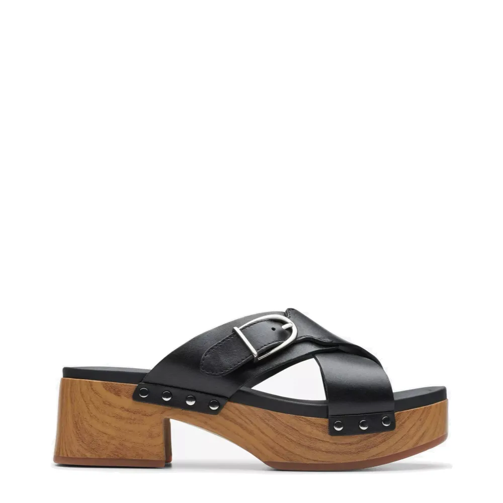 Clarks Women's Sivanne Walk Heeled Slide Sandal in Black