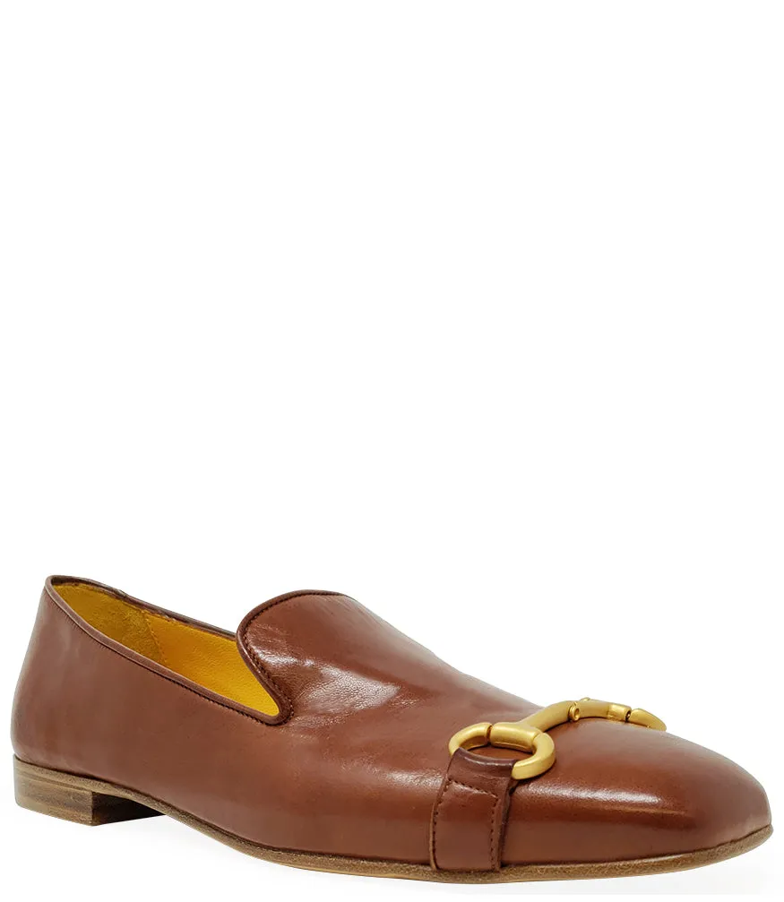 Cognac Leather  Square Toe Loafer