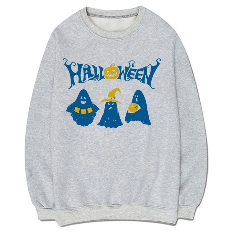 CORIRESHA Unisex Ghost Sweatshirts Crewneck Long Sleeves Casual Harajuku Halloween Pullovers