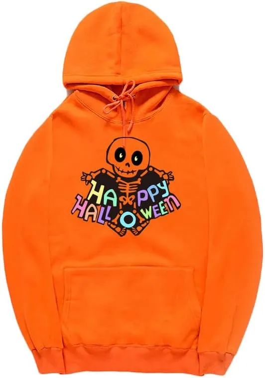 CORIRESHA Women's Teen Halloween Skeleton Hoodie Long Sleeve Drawstring Pocket Letters Sweatshirt