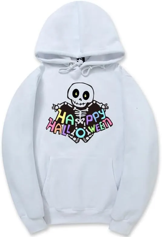 CORIRESHA Women's Teen Halloween Skeleton Hoodie Long Sleeve Drawstring Pocket Letters Sweatshirt