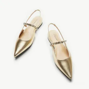 Crystal Strap Slingback Flats (Aida) Gold