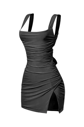 Dallas Side Slit Dress (Black)