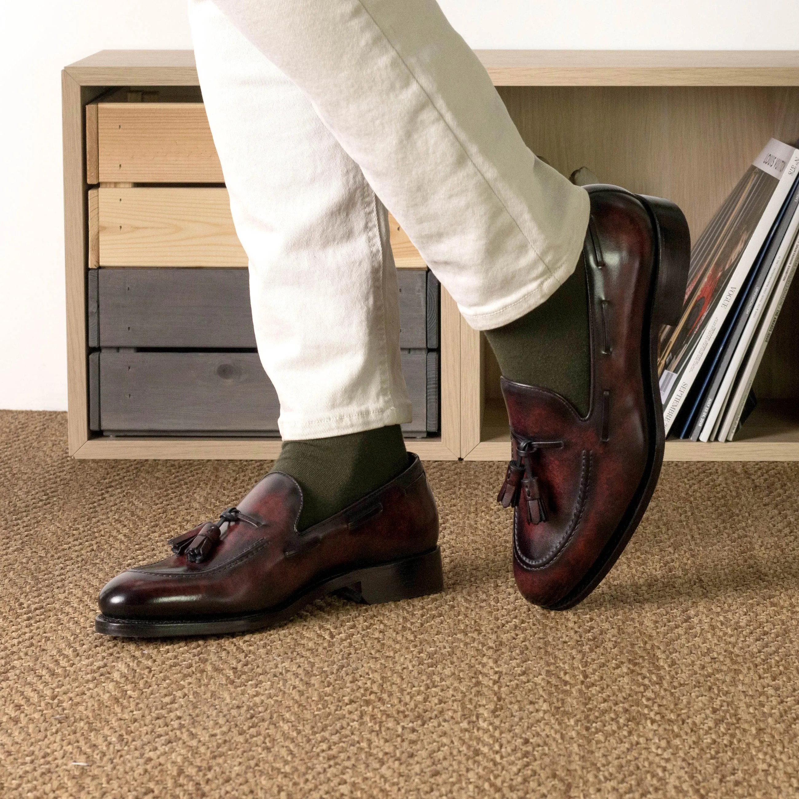 DapperFam Luciano in Burgundy Men's Hand-Painted Patina Loafer