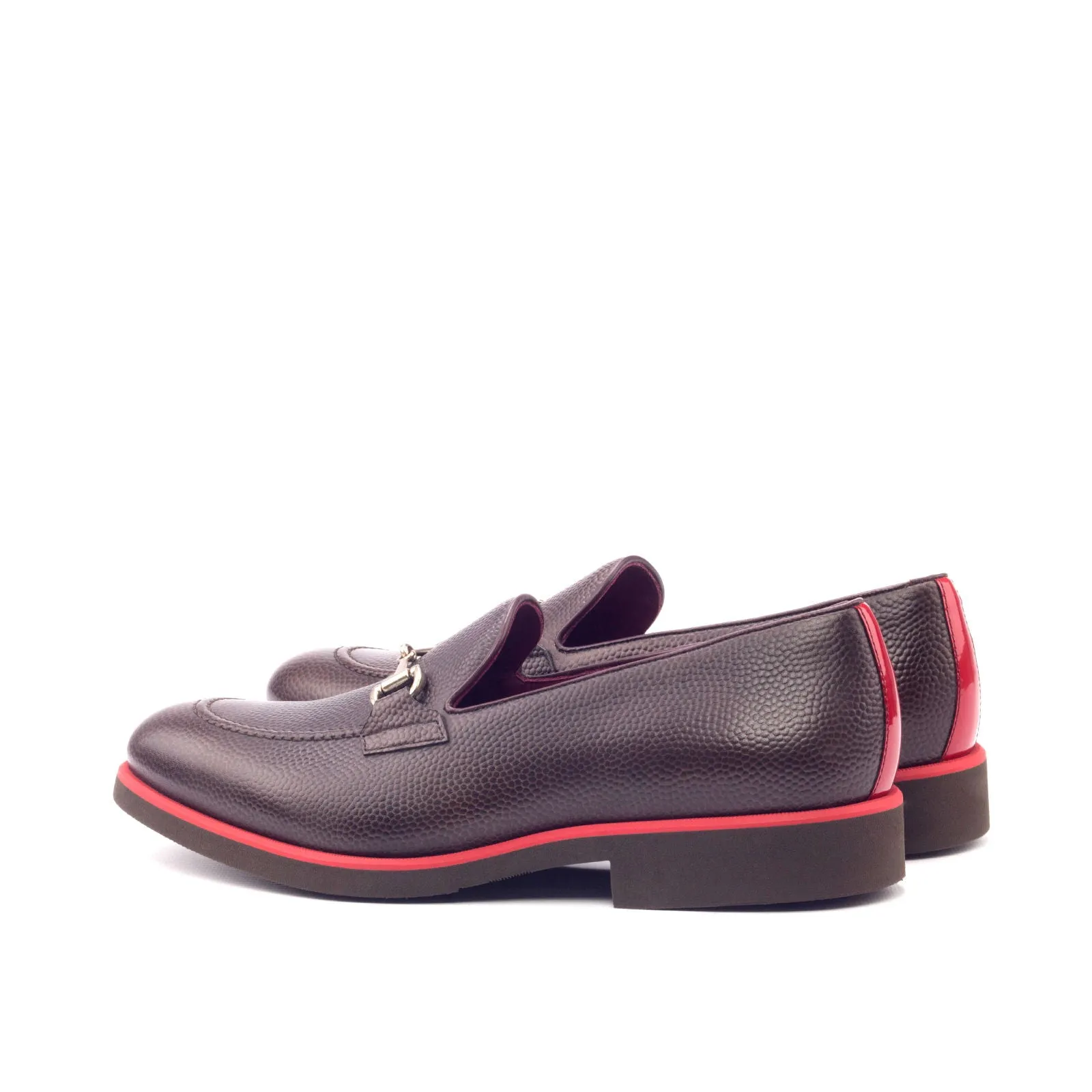 DapperFam Luciano in Burgundy / Red / Dark Brown Men's Italian Patent & Pebble Grain Leather Loafer