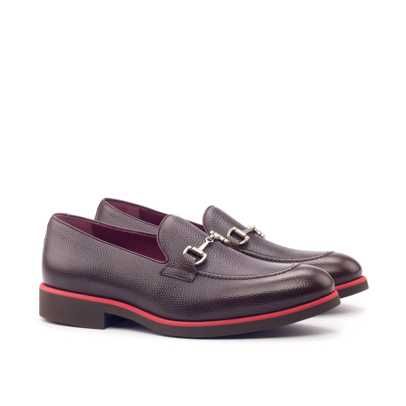 DapperFam Luciano in Burgundy / Red / Dark Brown Men's Italian Patent & Pebble Grain Leather Loafer