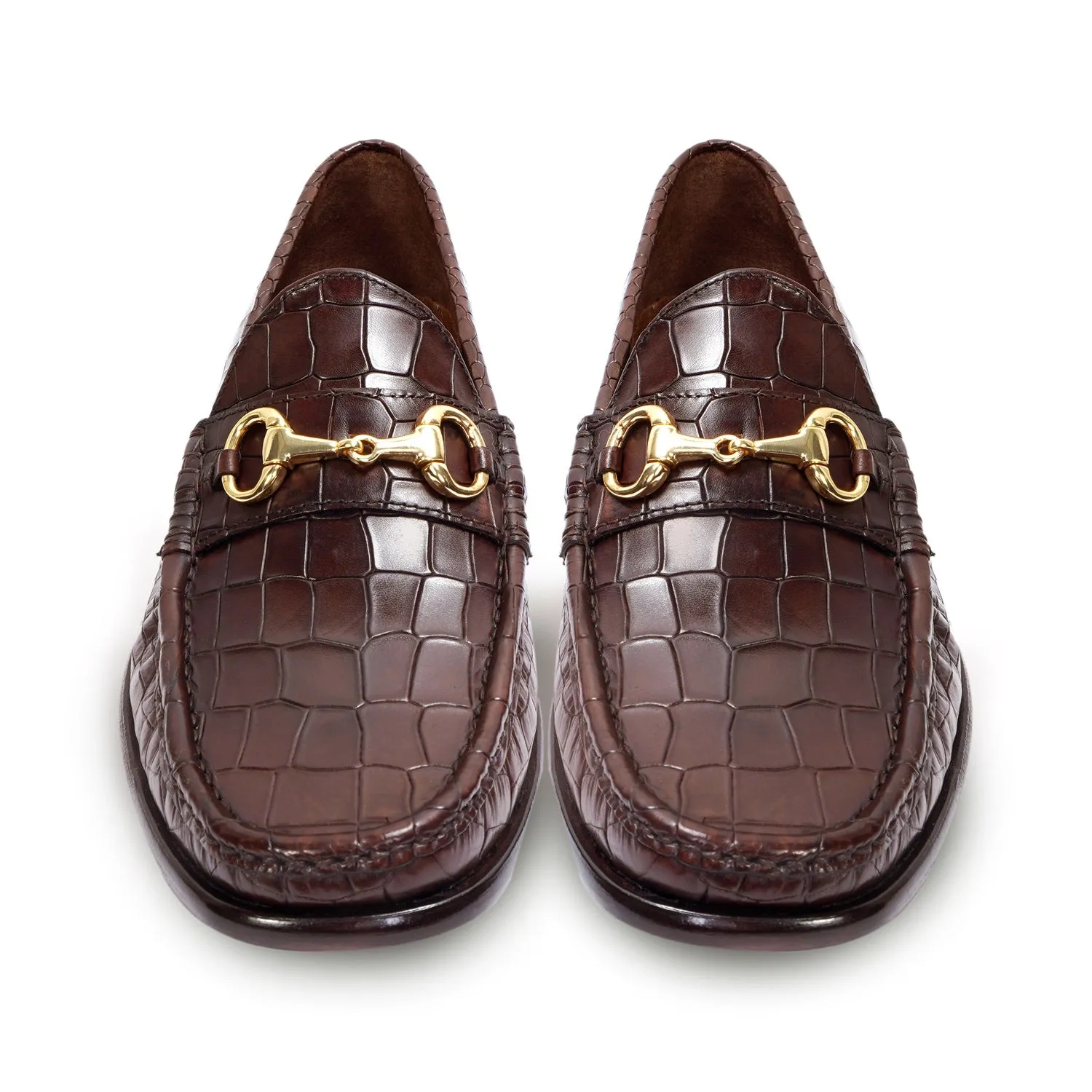 Dark Brown Leather Loafers in Croco Textured