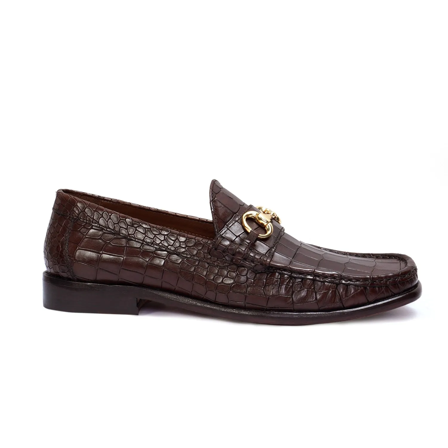 Dark Brown Leather Loafers in Croco Textured