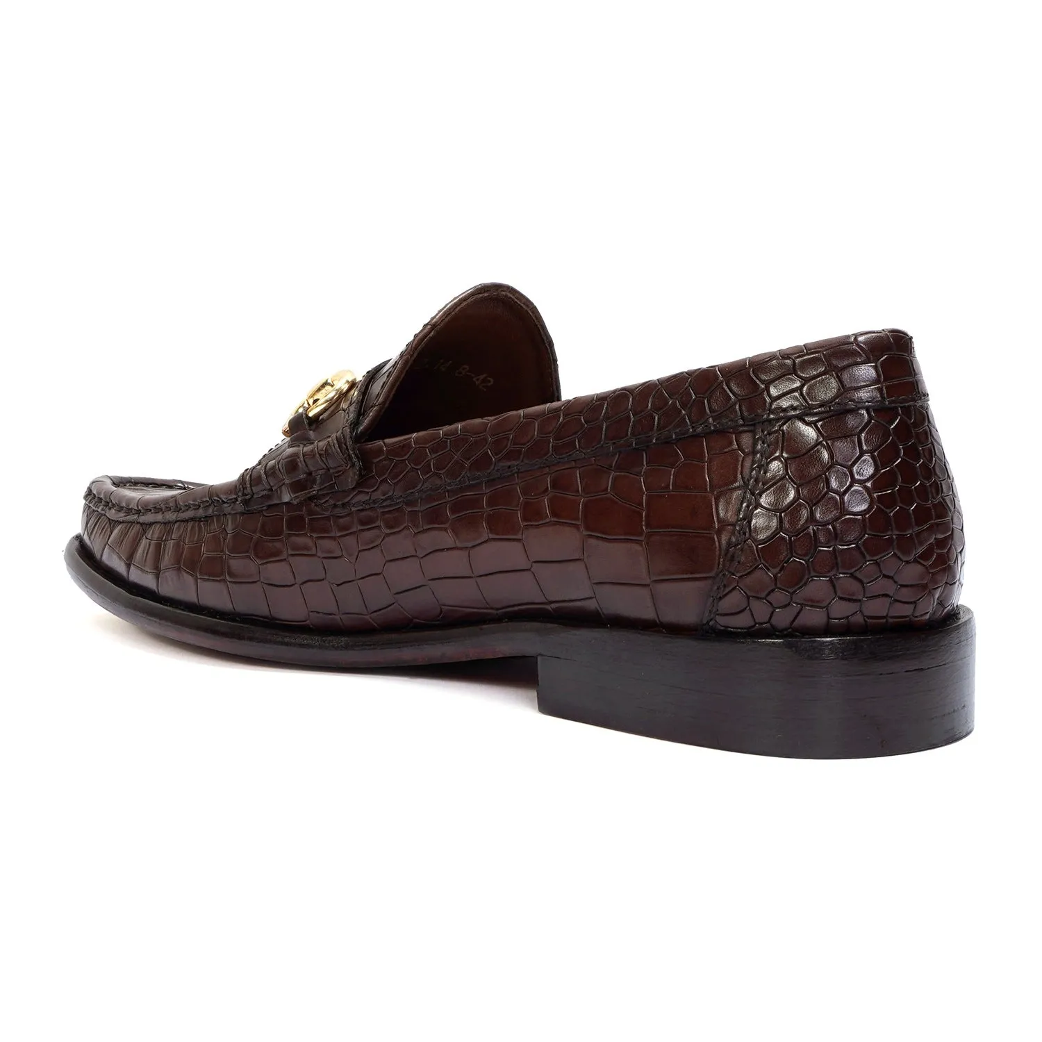 Dark Brown Leather Loafers in Croco Textured