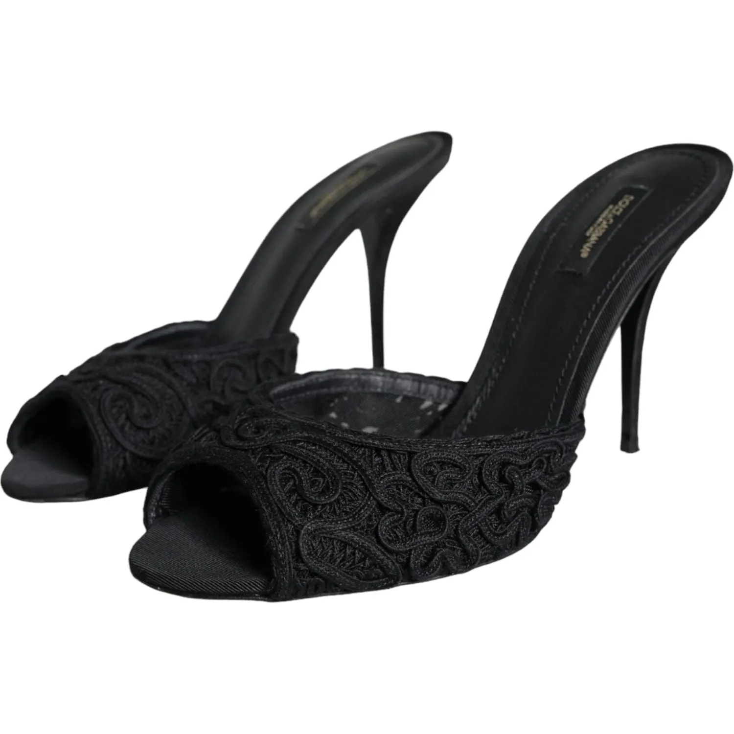 Dolce & Gabbana Black Keira Cordonetto Heels Slides Shoes