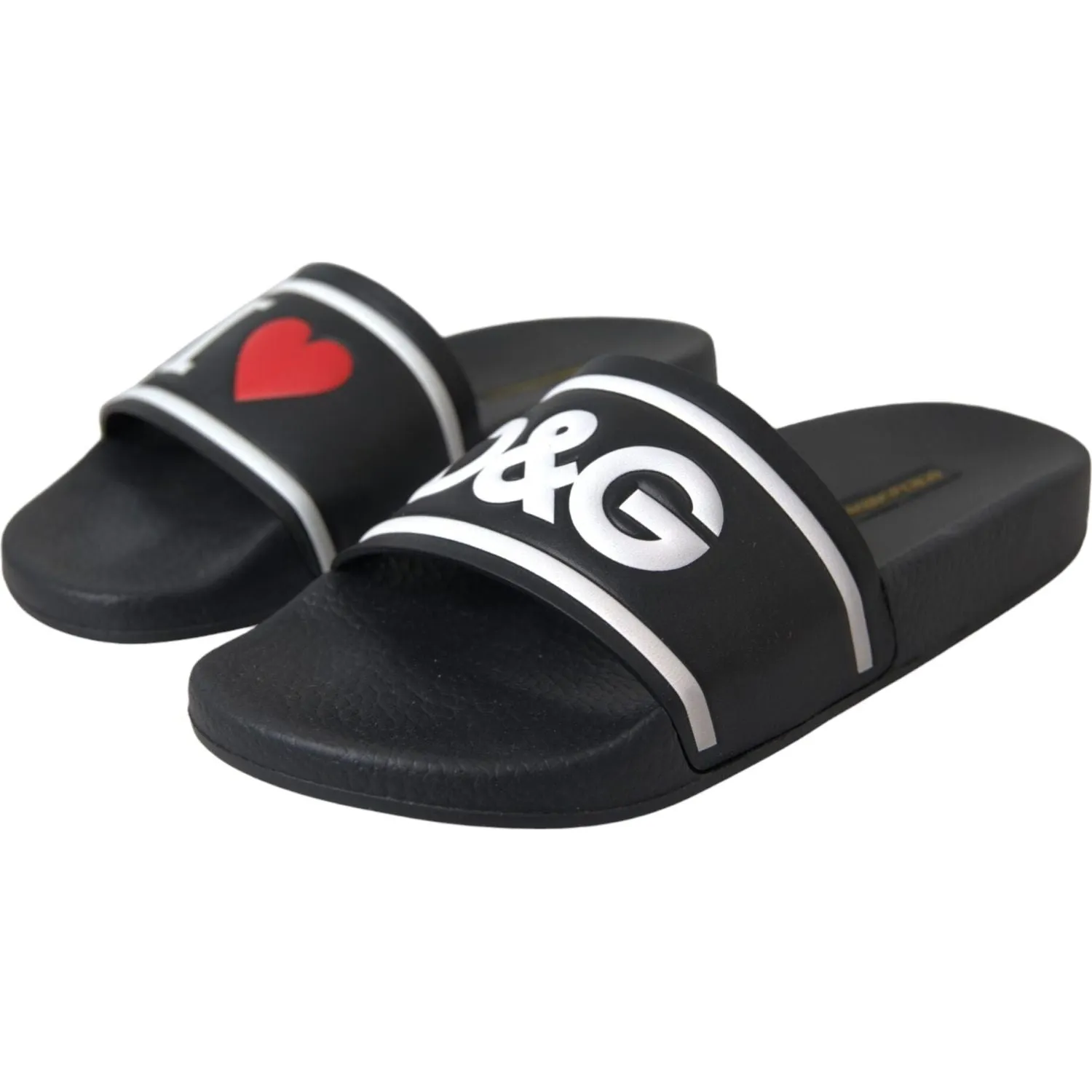 Dolce & Gabbana Black Leather I Love D&G Sandals Slides Shoes