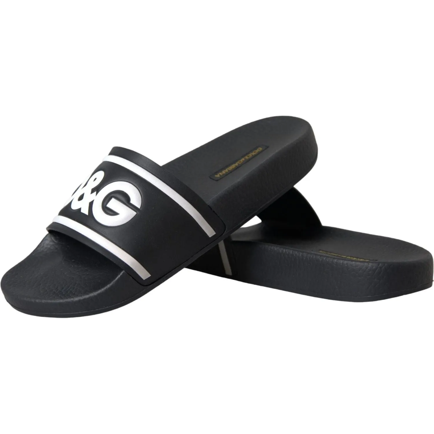 Dolce & Gabbana Black Leather I Love D&G Sandals Slides Shoes