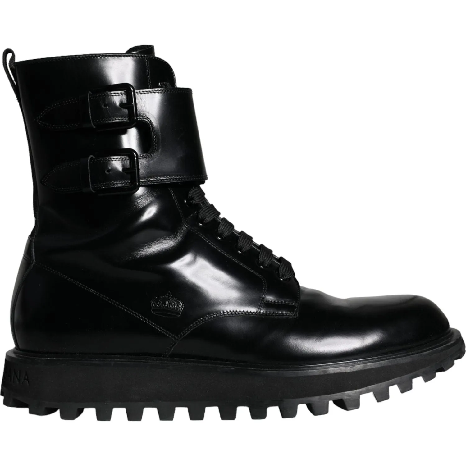 Dolce & Gabbana Black Leather Lace Up Men Mid Calf Boots Shoes