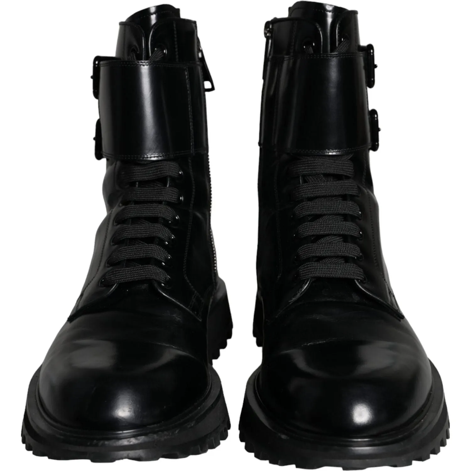 Dolce & Gabbana Black Leather Lace Up Men Mid Calf Boots Shoes