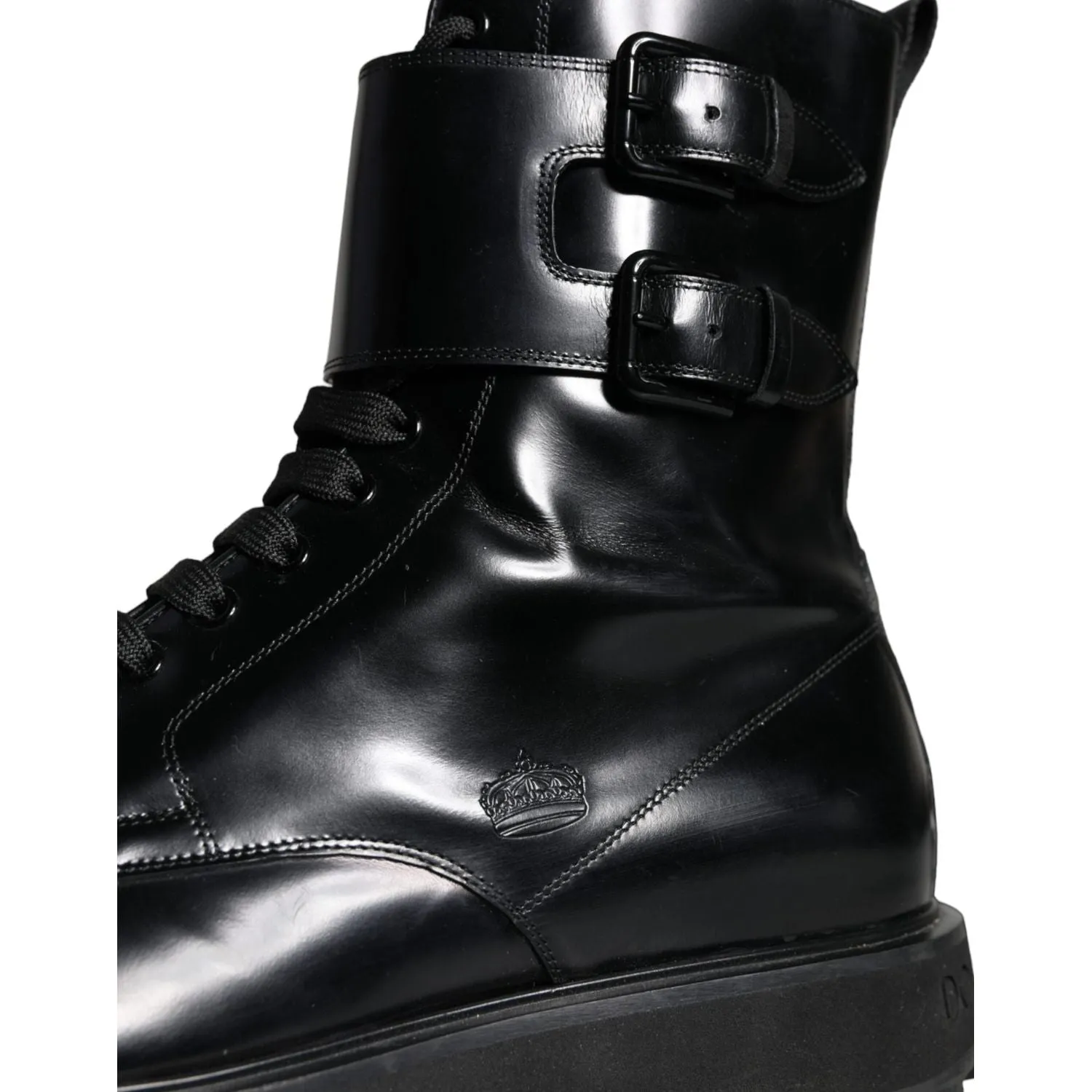 Dolce & Gabbana Black Leather Lace Up Men Mid Calf Boots Shoes