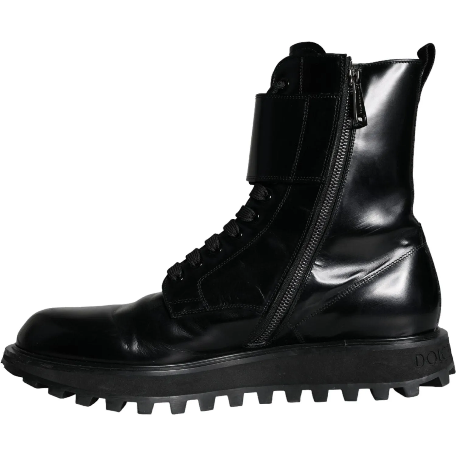 Dolce & Gabbana Black Leather Lace Up Men Mid Calf Boots Shoes