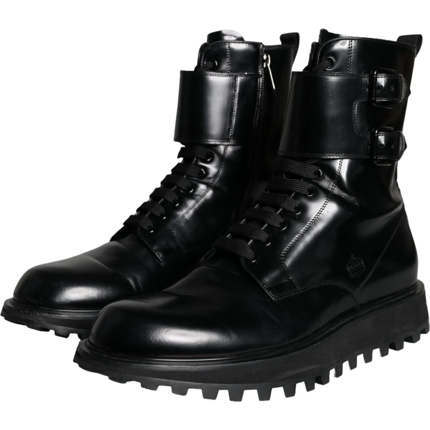 Dolce & Gabbana Black Leather Lace Up Men Mid Calf Boots Shoes