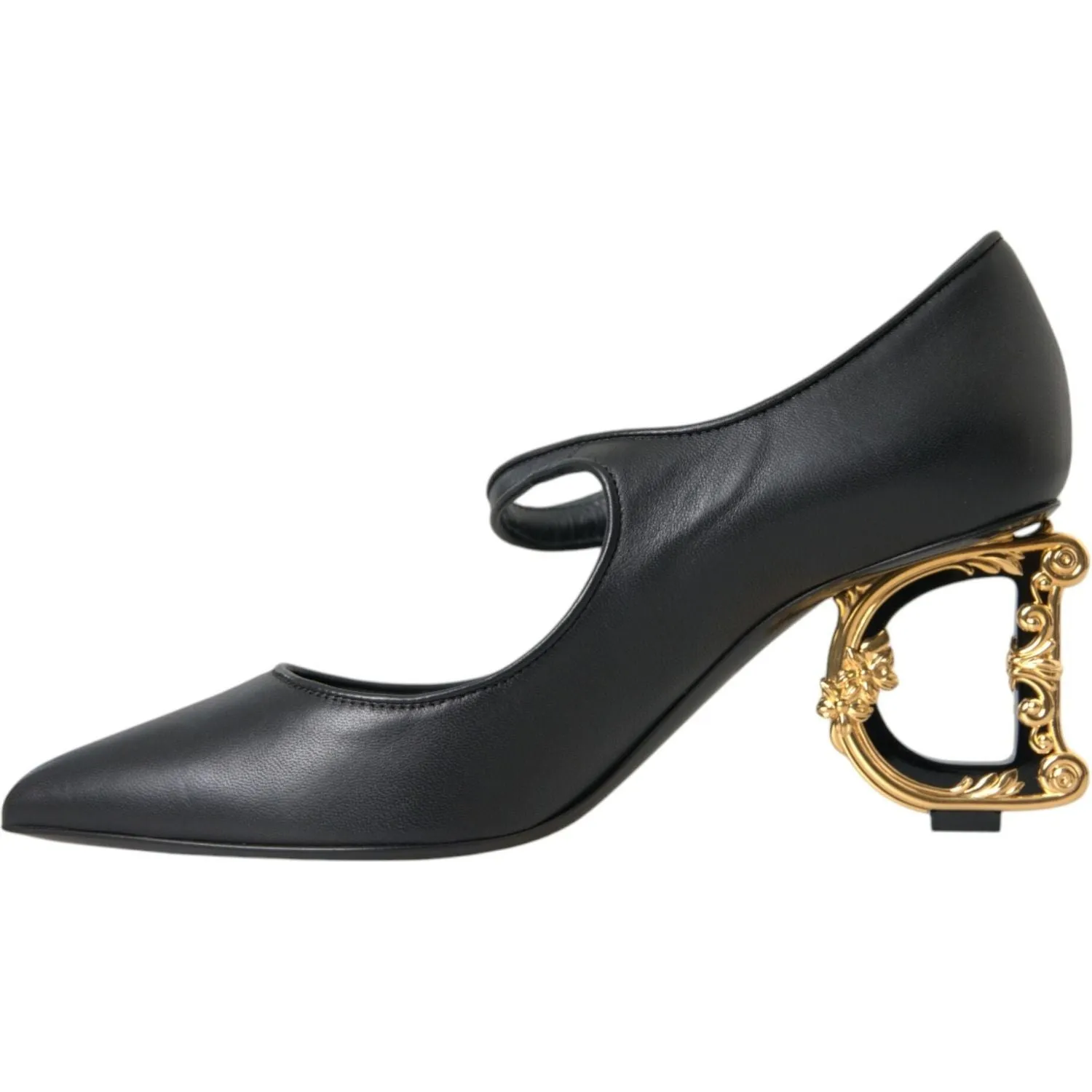 Dolce & Gabbana Black Leather Logo Heels Mary Janes Pumps Shoes