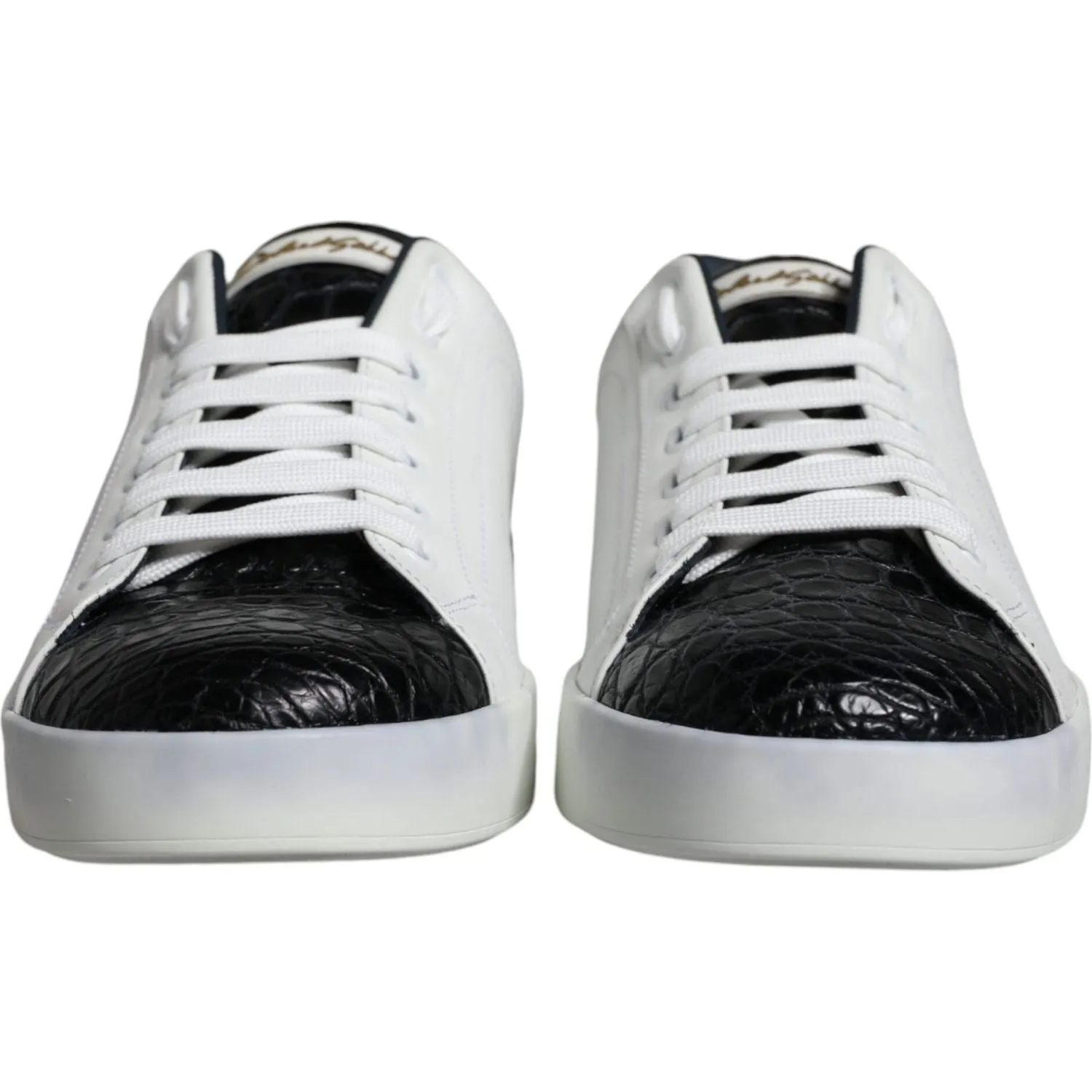 Dolce & Gabbana Black Leather Logo Portofino Sneaker Shoes