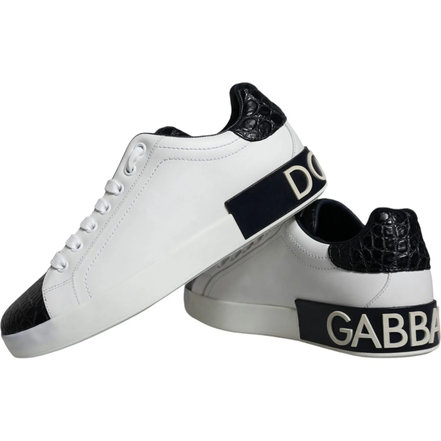 Dolce & Gabbana Black Leather Logo Portofino Sneaker Shoes