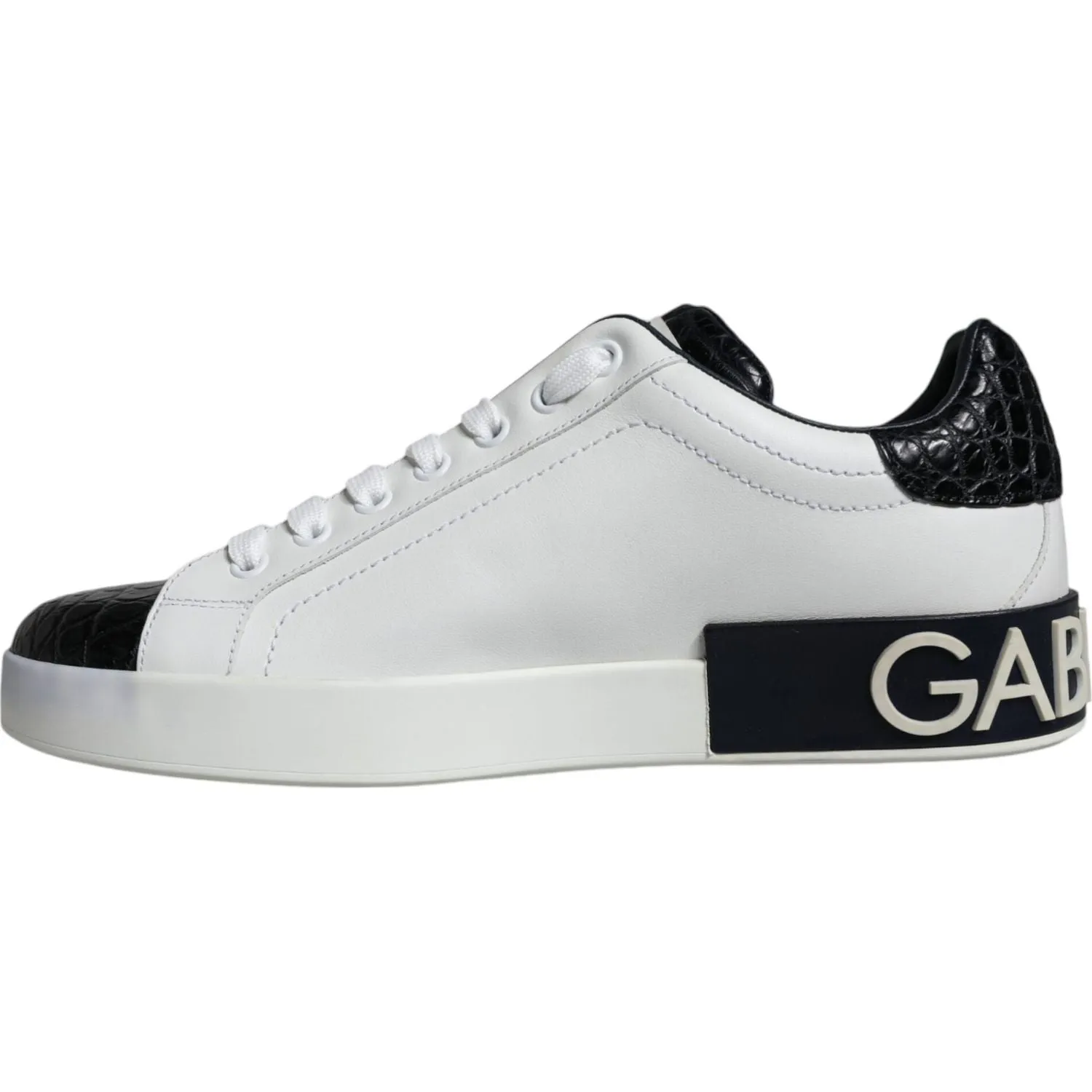 Dolce & Gabbana Black Leather Logo Portofino Sneaker Shoes