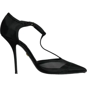 Dolce & Gabbana Black Mesh T-strap Stiletto High Heels Shoes