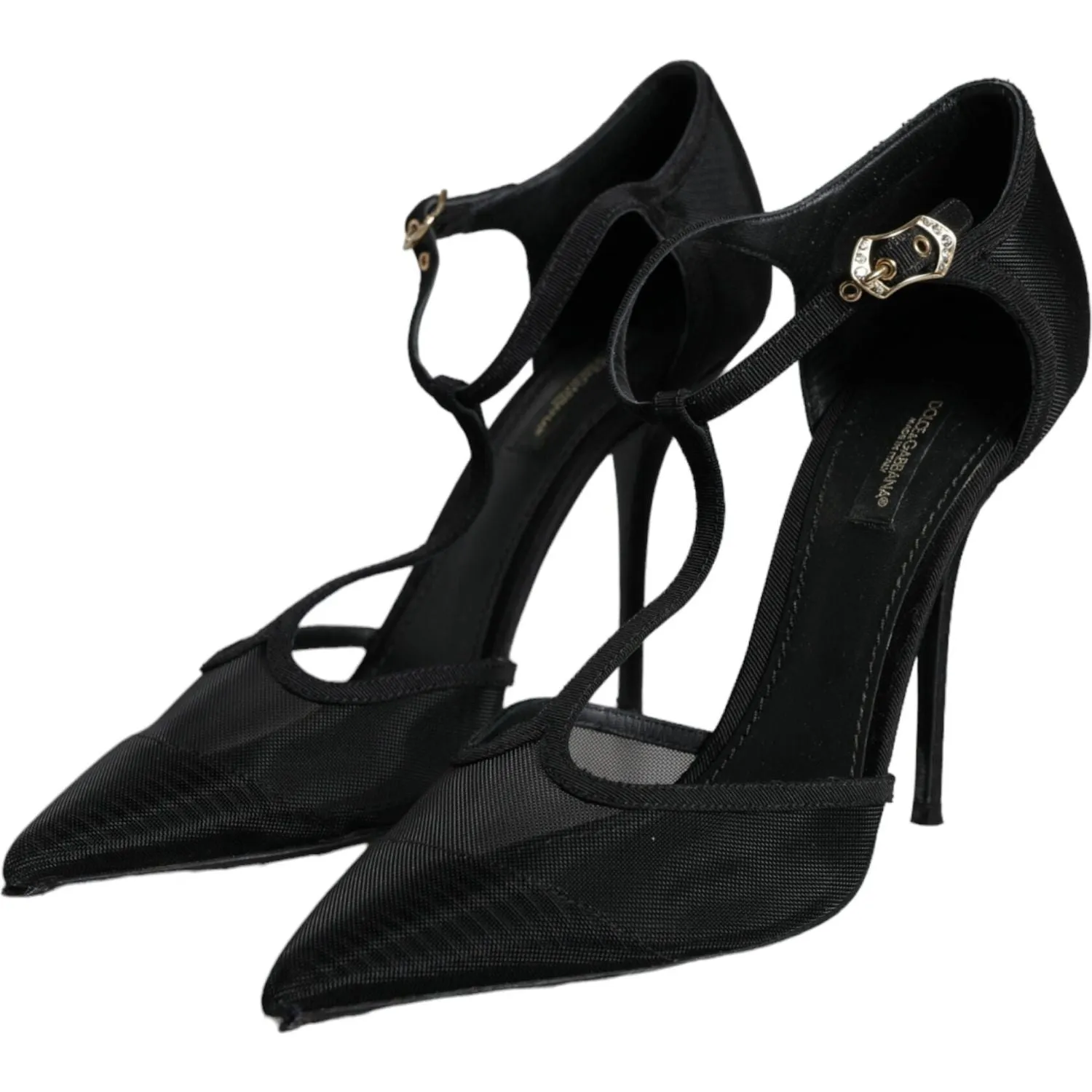 Dolce & Gabbana Black Mesh T-strap Stiletto High Heels Shoes