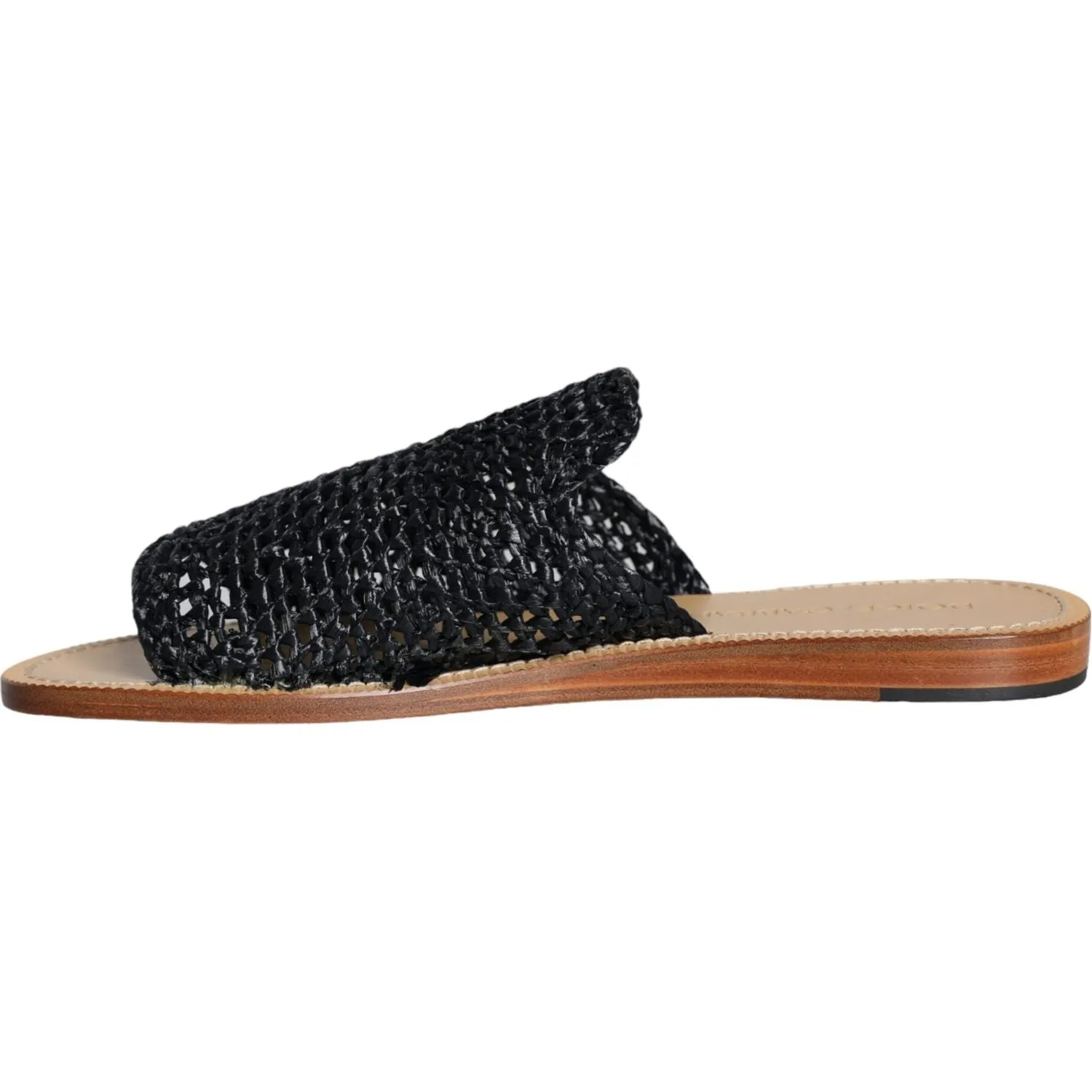 Dolce & Gabbana Black Monochrome Braided Raffia Slides Shoes