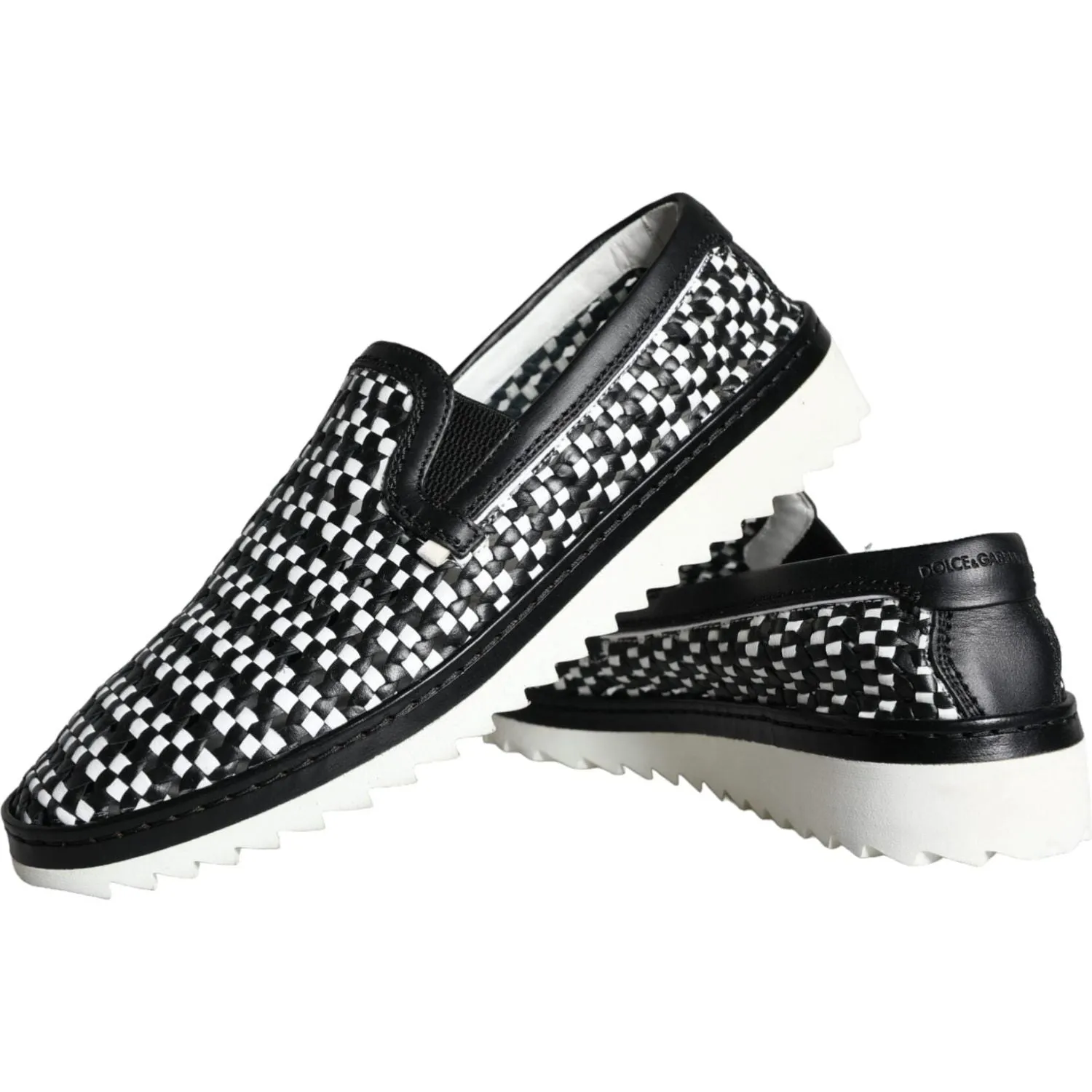 Dolce & Gabbana Black White Weaved Slip On Men Loafers Shoes