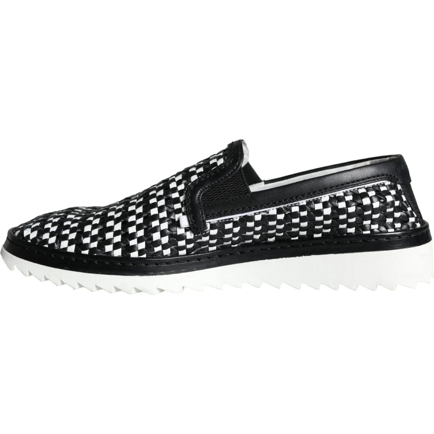 Dolce & Gabbana Black White Weaved Slip On Men Loafers Shoes