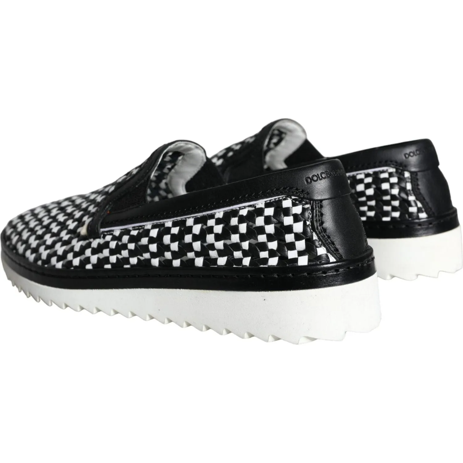 Dolce & Gabbana Black White Weaved Slip On Men Loafers Shoes