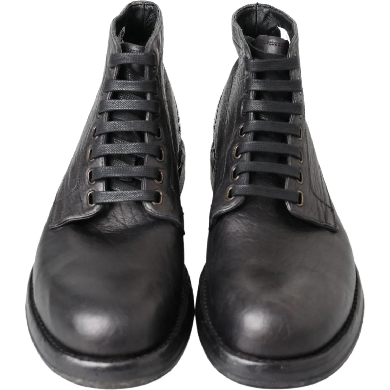 Dolce & Gabbana Equisite Black Lace-Up Leather Boots