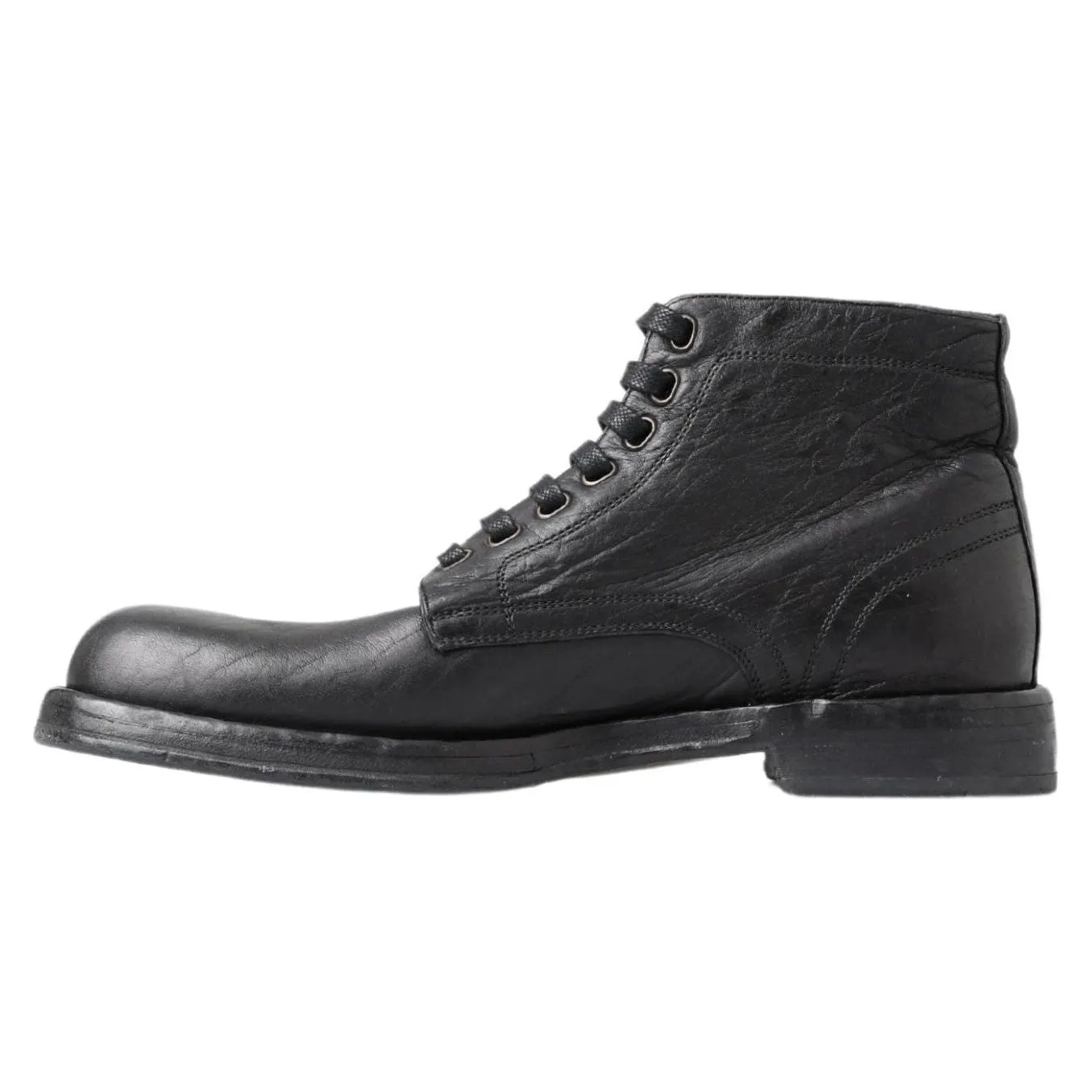 Dolce & Gabbana Equisite Black Lace-Up Leather Boots