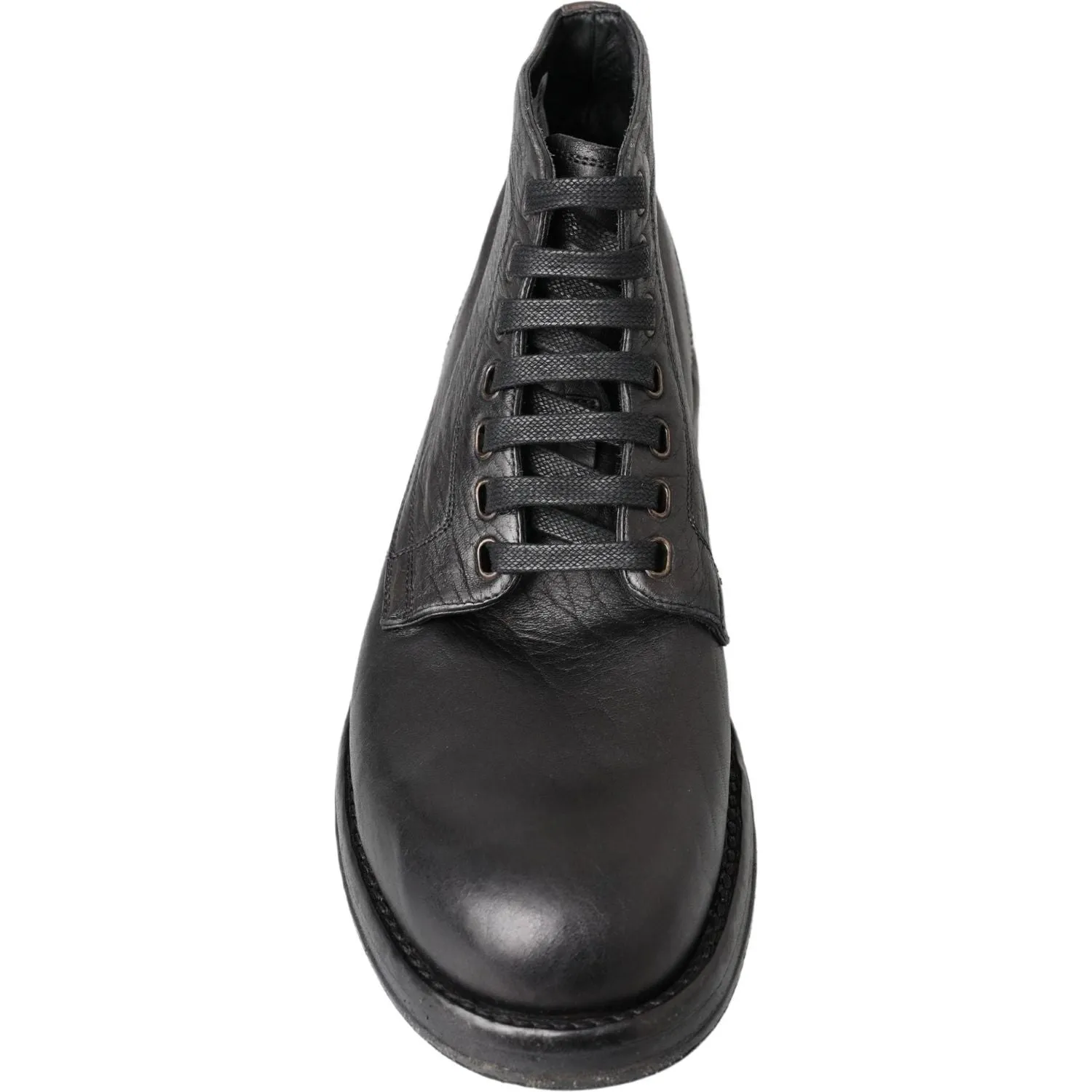 Dolce & Gabbana Equisite Black Lace-Up Leather Boots