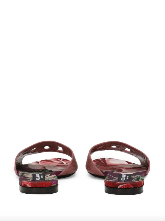 Dolce & Gabbana Iguana-print calfskin sliders with DG logo