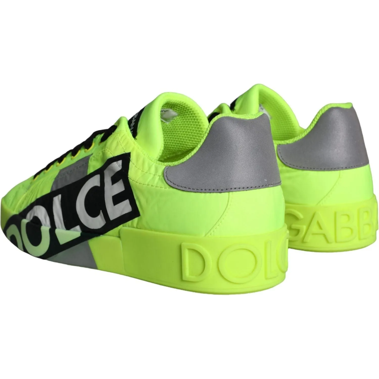 Dolce & Gabbana Neon Green Logo Tape Low Top Sneakers Shoes