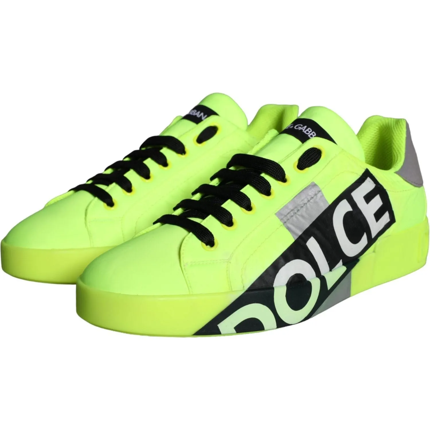 Dolce & Gabbana Neon Green Logo Tape Low Top Sneakers Shoes