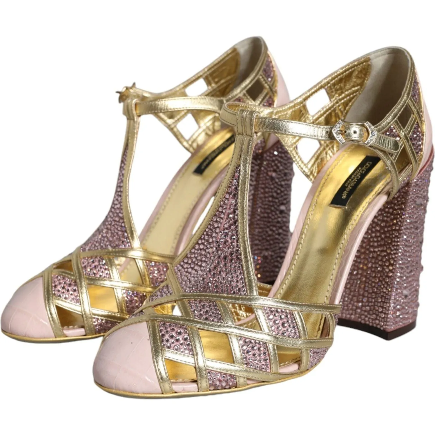 Dolce & Gabbana Pink Strass Crystals T-strap Sandals Shoes