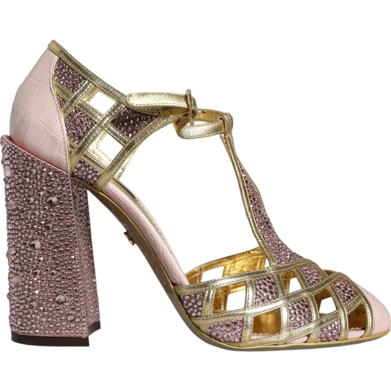 Dolce & Gabbana Pink Strass Crystals T-strap Sandals Shoes