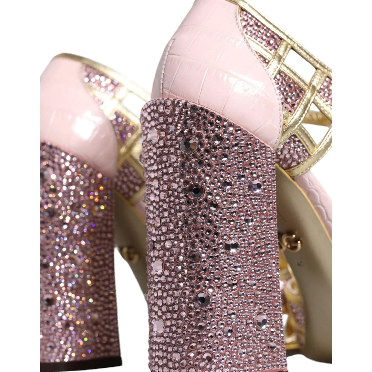 Dolce & Gabbana Pink Strass Crystals T-strap Sandals Shoes