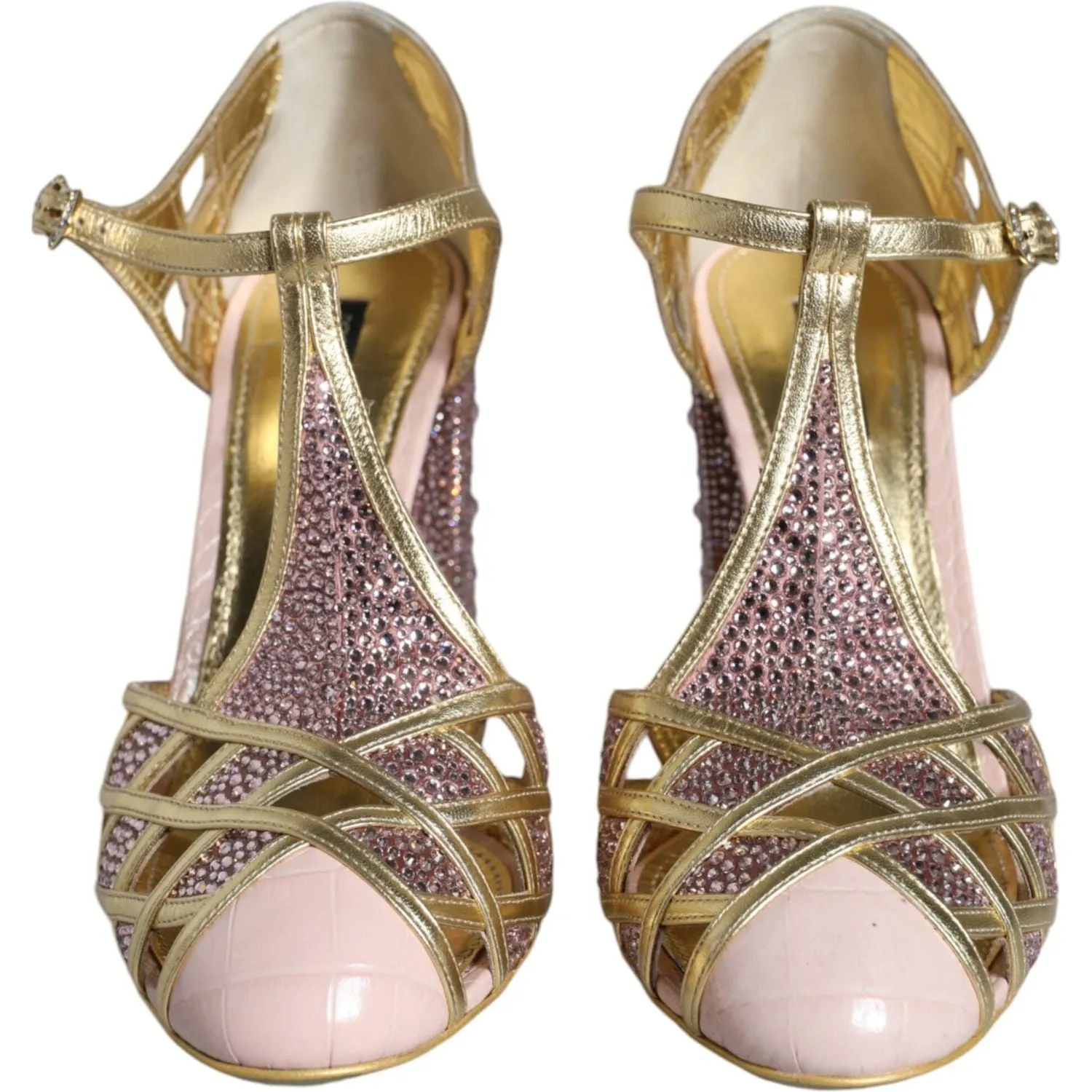 Dolce & Gabbana Pink Strass Crystals T-strap Sandals Shoes