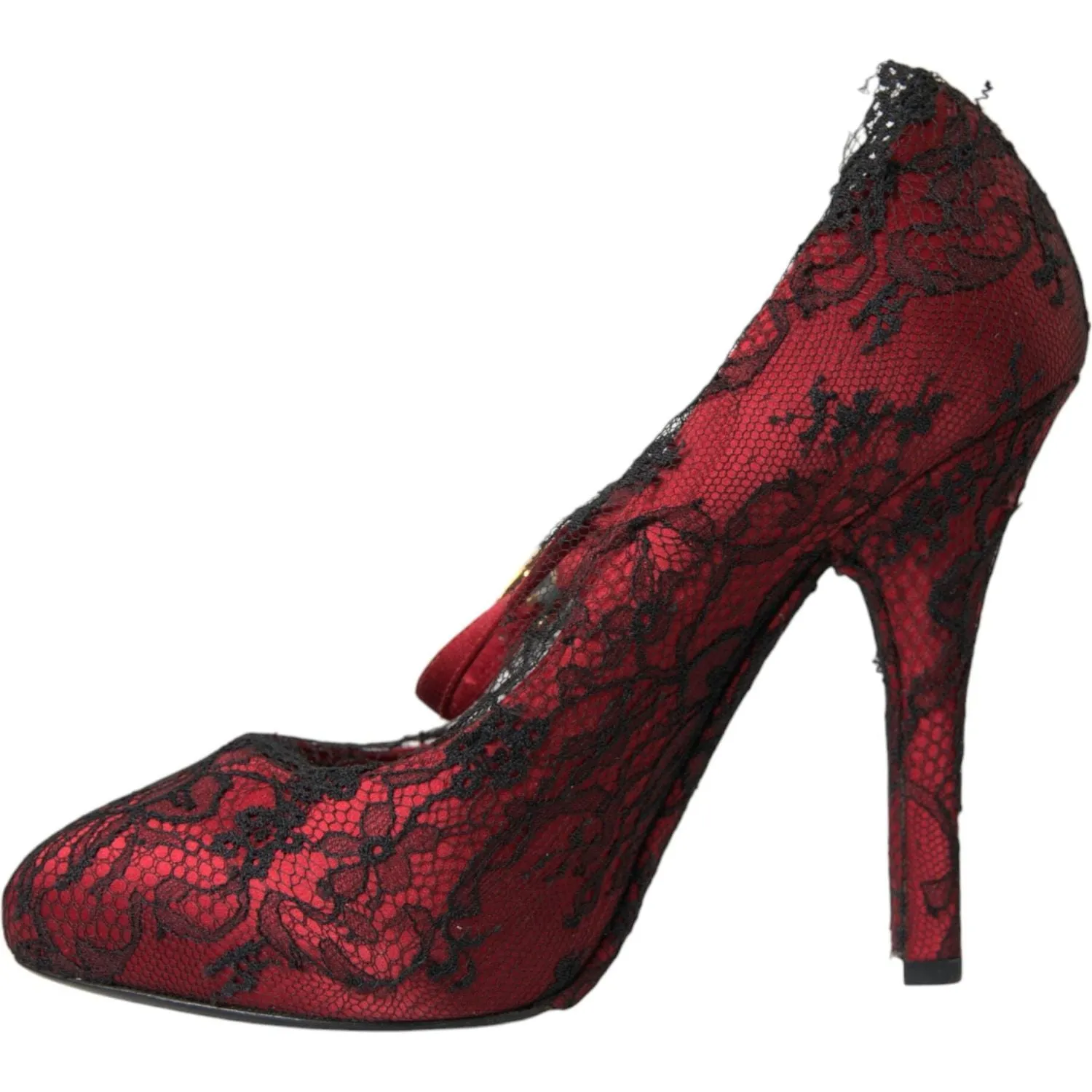 Dolce & Gabbana Red Black Floral Lace Mary Jane Pumps Shoes