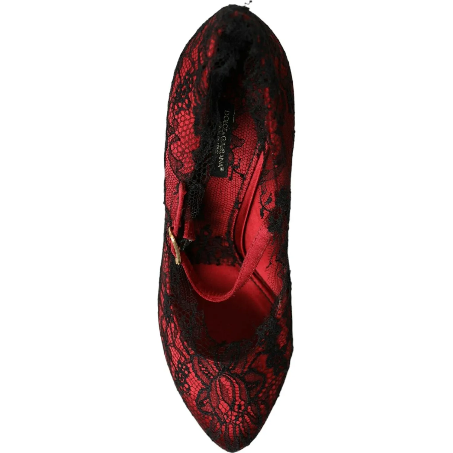 Dolce & Gabbana Red Black Floral Lace Mary Jane Pumps Shoes