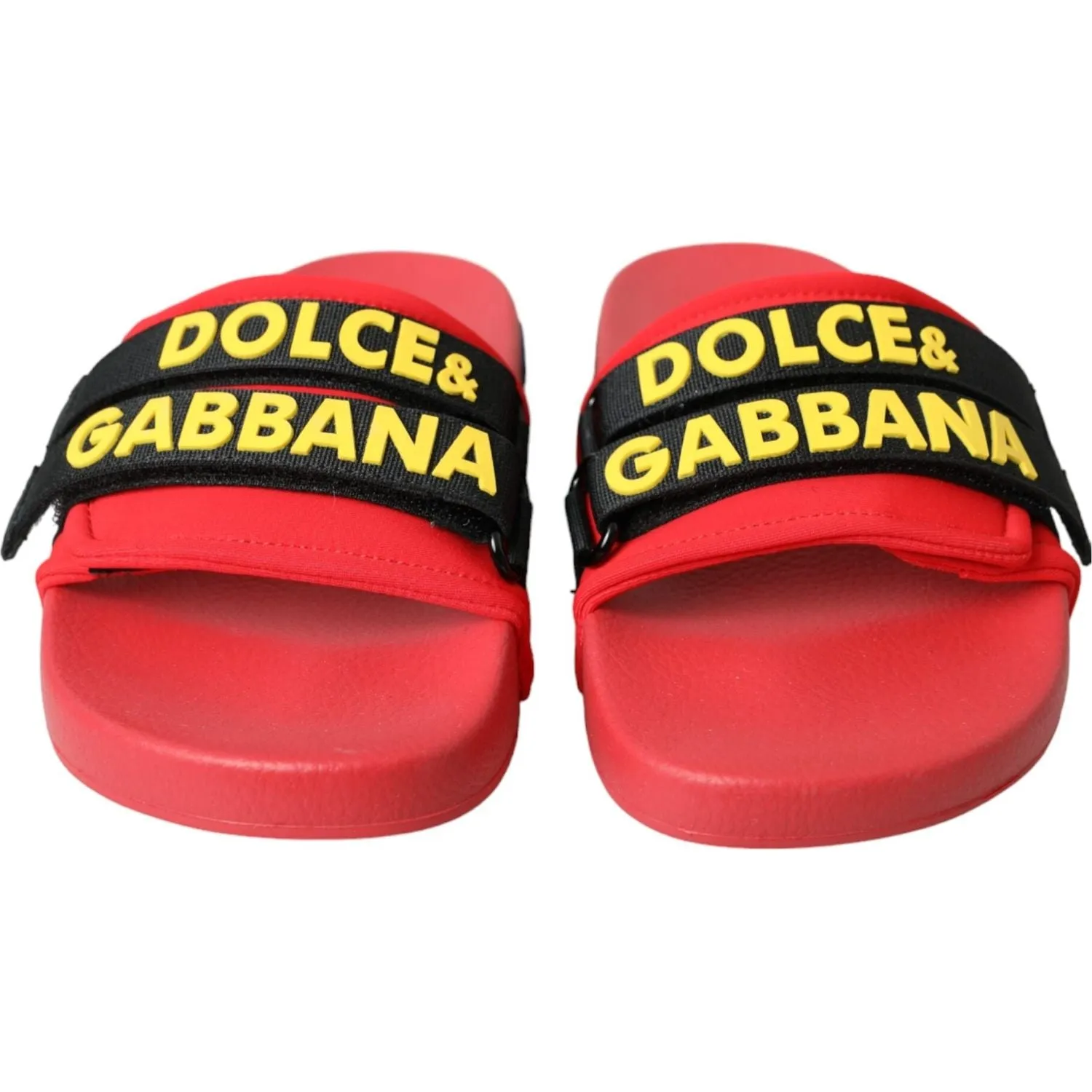 Dolce & Gabbana Red Black Logo Beachwear Flats Sandals Shoes