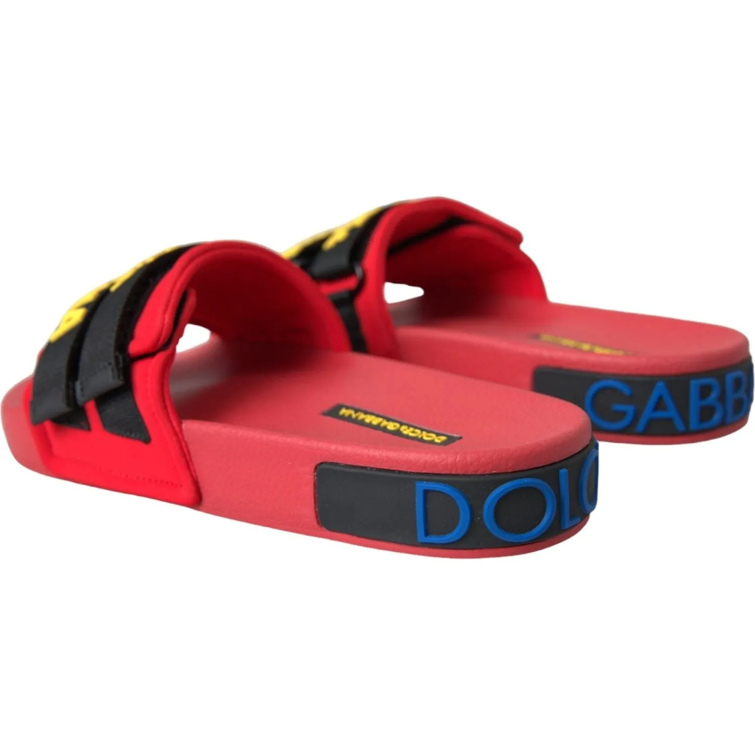 Dolce & Gabbana Red Black Logo Beachwear Flats Sandals Shoes