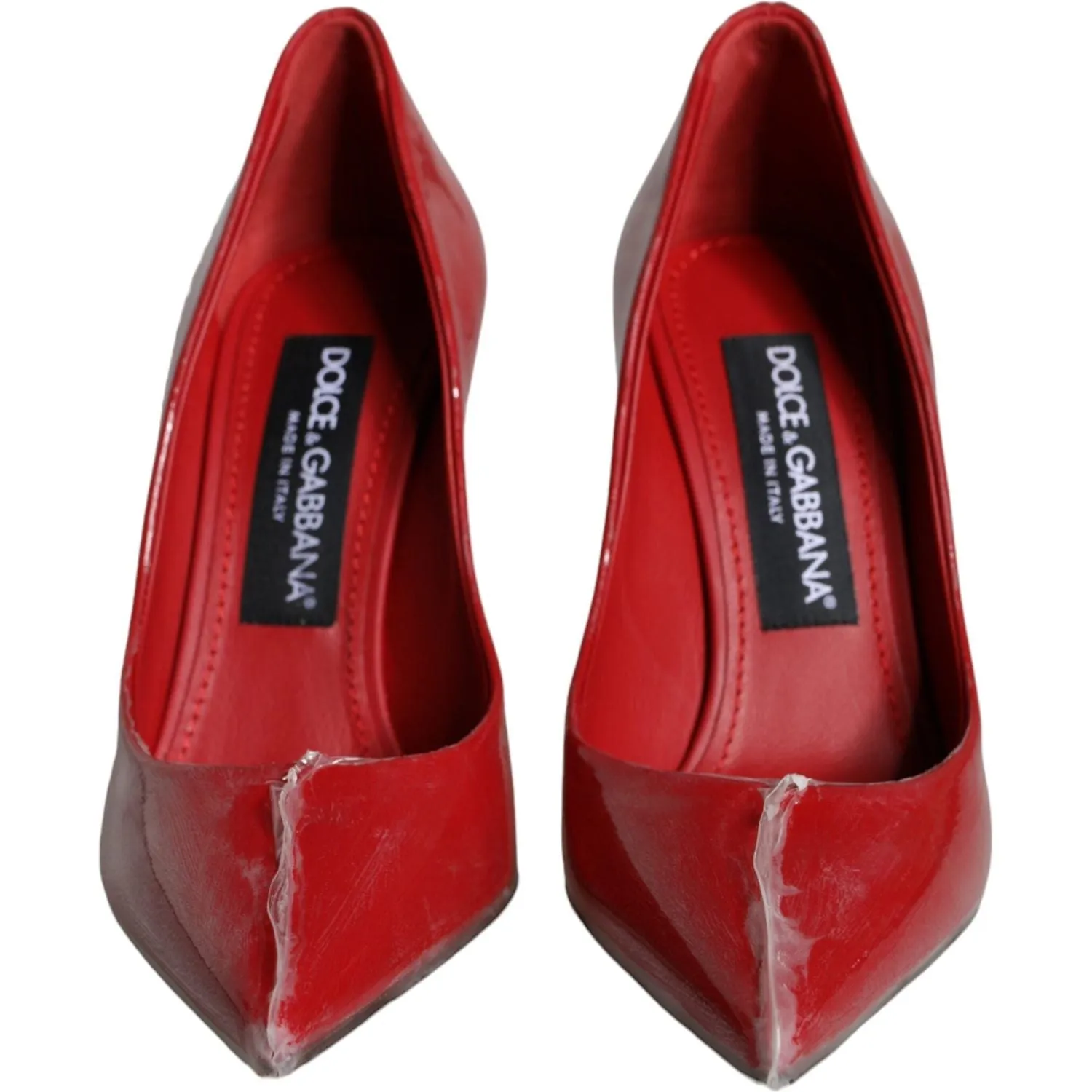 Dolce & Gabbana Red Patent Leather Faux Pearl Heels Pumps Shoes